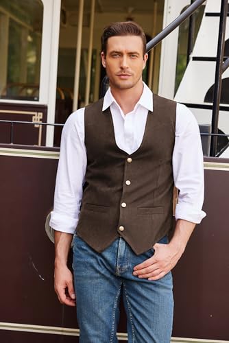 COOFANDY Men's Suede Leather Vest Cowboy Western Waistcoat Casual Slim Fit Suit Vest2