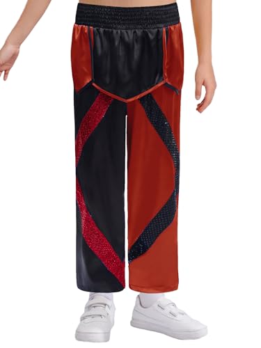 LiiYii - LiiYii Pantalons Larges De Boxe pour Enfants Et Adolescents Pantalon Dentraînement Et Kickboxing Arts Martiaux Grappling Muay Thai en Satin Vêtements De Combat, Rouge, 5-6 ans