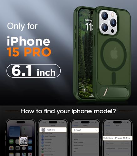 Image of Magnetic Compatible with iPhone 15 Pro Case, [Built-in Invisible Kickstand][Compatible with MagSafe][Military Grade Shockproof] Slim Translucent Matte Phone Case for iPhone 15 Pro 6.1 inch