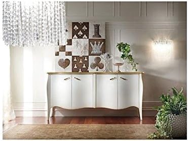 EsteaMobili Mobile Room Sideboard White Lacquered Wire Gold Solid Wood Domed – As Photos White and Ivory