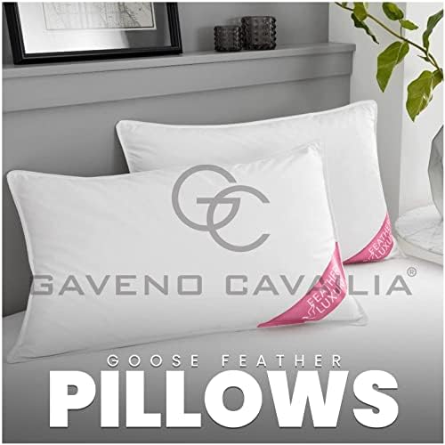 2 Pack Goose Feather & Down Pillows - 100% Cotton Cover - Non-allergenic & Anti dust mite - Soft Hotel Quality Pillows - 15% Goose Down & 85% Feathers
