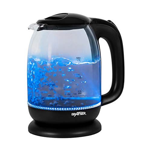 Grafner Design Glas Wasserkocher 1,7 Liter mit 2200 Watt, TÜV Rheinland zertifiziert, GS geprüfte Sicherheit, mit LED…