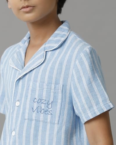 Image of Under Fourteen Boys Cotton Night Suit Set | Soft Breathable 2Pcs Sleepwear /Nightwear /Sleepsuit /Loungewear Co-Ord | Checks Top & Pyjama | Elastic Waist & Pockets | Multicolor Pajama Party & Gifting Set