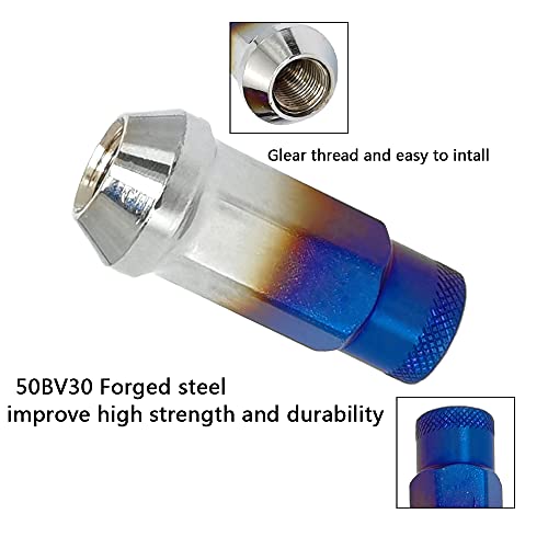 Image of Lug Nuts M12x1.25 Open End Wheel Nuts,Taper Acorn Seat, Forged Locknut Racing Nut 20 Set 2 Pieces Total 22 Pieces and 1 Nut Socket Key (Red-Blue M12 x P1.25)
