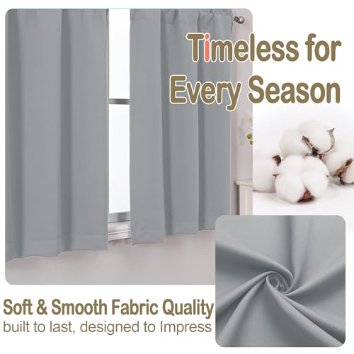 Image of Silver Grey Blackout Curtains for Small Window Treatment, Light Blocking Short Kitchen Window Curtains Over Sink, Dual Rod Pocket Half Window Tiers for Bathroom Basement, 2x40Wx36L Inches