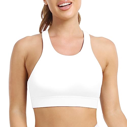 Luvrobes High Neck Sports Bra For Women Padded Workout Yoga Bra Fitness Crop Tops Cross Back Medium Impact (White,M) #TOP1