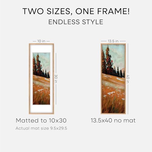 Image of Homeforia 13.5x40 Wood Frame, High End Natural Oak 13.5x40 Light Wooden Picture Frame with Mat 10x30, 13.5 x 40 Poster Frames Matted to 10 by 30 Art, 40x13.5 Frames, Tempered Glass, Wall Kit, Set of 2