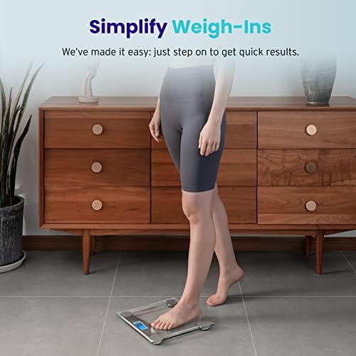 Etekcity Scales for Body Weight, Bathroom Scale with Clear LCD Display| High-Precision Measurement Technology (0.1kg/Max 180kg), 6mm Ultra Slim Design Tempered Glass, Battery Included-Measure Tape