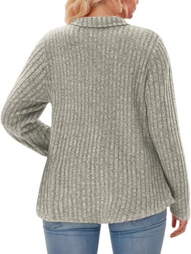 Image of VISLILY Womens-Plus-Size-Tops Collared V Neck Polo Shirts Lightweight Long Sleeve Sweaters Trendy Pocket Decor Tunic Blouses