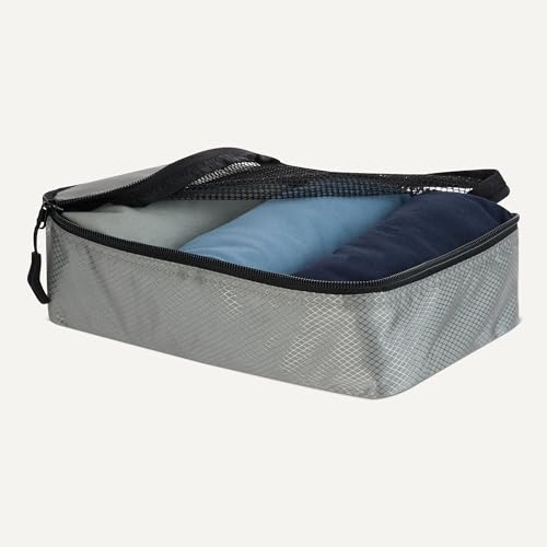 Image of Amazon Essentials 4-Piece Packing Cubes Travel Accessories Set, Space-Saving Luggage Organizer with Double Zipper, Mesh Top, Small, Gray (Previously Amazon Basics)