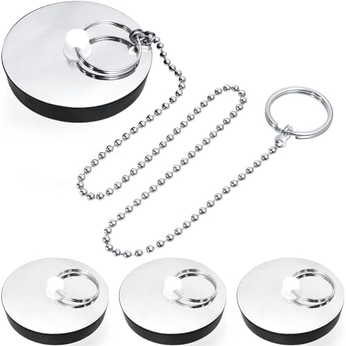 Tapón de Lavabo Universal, 4 Tapones de Drenaje Tapón Fregadero Ø 42-45mm Tapón de Bañera con Cadena de Acero Inoxidable Desagües Estándar Tapones Universales para Lavabo Lavabo Cocina Bañera Baño
