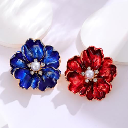 Image of Rhinestone Flower Pin Camellia Drop Oil Brooch Big Large Rose Bouquet Brooch Pin Pearl Daisy Peony Brooch Lapel Pins Elegant Clothing Hat Bag Skirt Accessories for Women