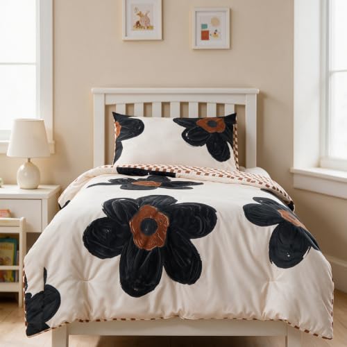 Image of CLOTHKNOW 4Pieces Sunflower Toddler Bedding Sets for Girls Kids Comforter | Botanical Comforter Sets, Black Floral Bedding Sets, Soft Crib Bed Sets, All Season