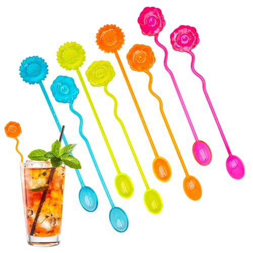 Lot de 8 cuillères à cocktail longues 21 cm colorées – Cuillères mélangées réutilisables pour longue boisson à jus de café thé – accessoires bar et boissons d'été