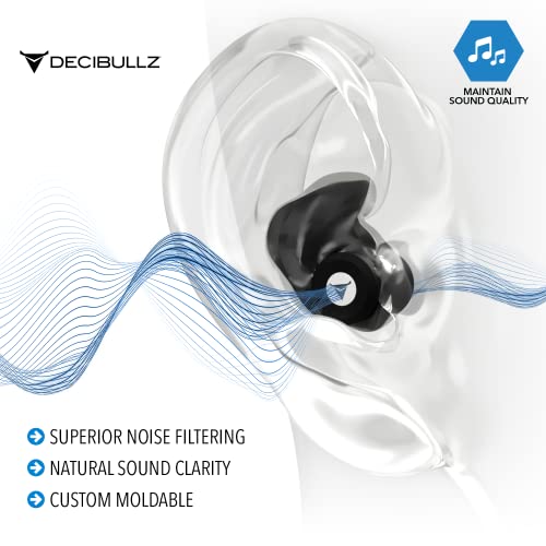 Decibullz Custom-Molded High Fidelity Earplugs, Hearing Protection for Concerts, Musicians, Drummers, and The Sensory Disorders, Black