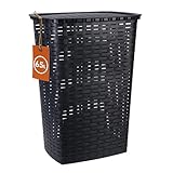 Kunststoff Wäschekorb anthrazit mit Deckel in Rattan Optik - 65 Liter -...