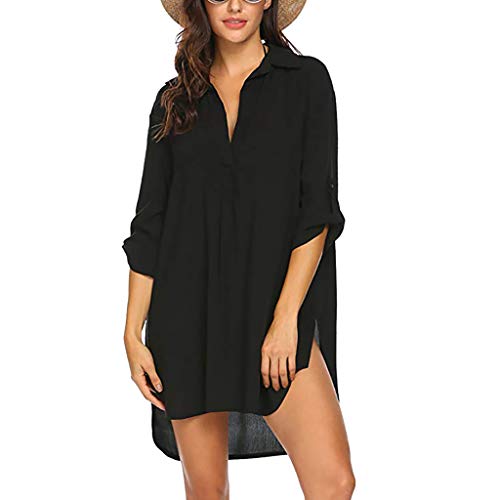 Ambergris Women's Beach Cover-Up Breathable Quick-Dry Shirt Dress with Deep V-Neck & Pockets Loose Fit Loungewear for 2025