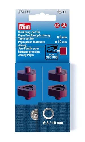 Prym 673134 Werkzeug-Set für Jersey Druckknöpfe – Ø 8 & 10 mm – Verarbeitungsset mit 4 Werkzeugen & Anleitung – passend für VARIO Zange & Creative Tool – brombeerfarben, 1 Set