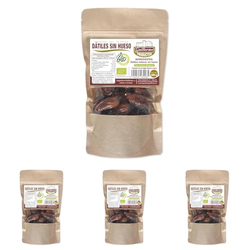 Guillermo | Dátiles BIO enteros sin hueso - Doy pack 300g. | 100% ecológicos | Muy nutritivo y rico en azúcar | Gran poder saciante (Paquete de 4)
