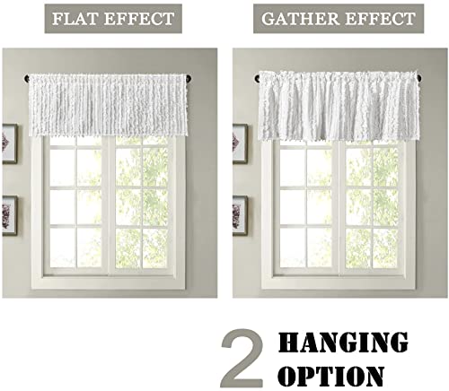 Roomtalks Boho Farmhouse White Curtain Valances Window Treatment For Bedroom Living Room Bathroom, Rod Pocket Shabby Chic Stripe Tassel Cotton Linen Decorative Kitchen Valances Curtain Topper, 18’’L #TOP2