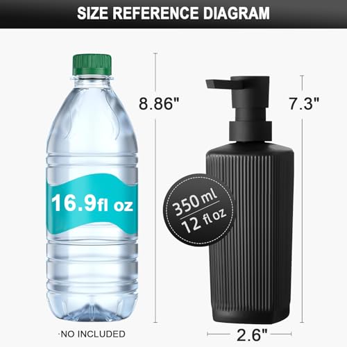 RYTOXILO Black Soap Dispenser, Dish Soap Dispensers for Kitchen, Hand Soap Dispenser for Bathroom, Glass Ribbed Liquid Lotion Soap Dispensers with Pump