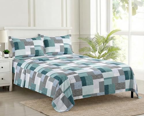 Image of Trance Home Linen Modern Art 100% Pure Cotton Bedsheet Double Bed with 2 Pillow Covers | King Size Bed Sheets |144 Tc | Hypoallergenic (108 x 108 inch, Abstract Green)