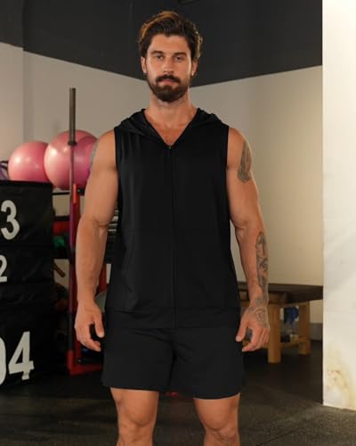 Men's Workout Hooded Tank Tops Zip Up Sleeveless Gym Shirts Bodybuilding Hoodies Muscle Cut Off T Shirt2