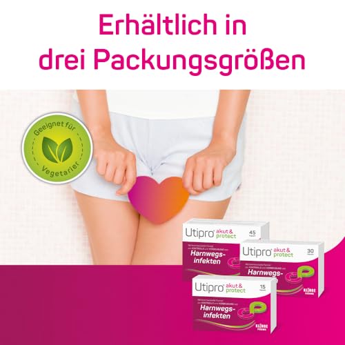 Utipro Akut & Protect, 3-Fach Stark Bei Akuter Und Wiederkehrender Blasenentzündung, Akut Und Vorbeugend, Unterstützend Bei Antibiotika-Therapie, Reduziert Die Bakterien In Blase Und Darm, 45 Stück