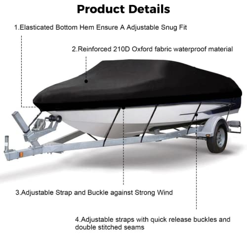 Epicover Boat Cover, Heavy Duty Waterproof Trailerable Boat Cover For V-Hull, Tri-Hull, Runabout Boat, Pro-Style Bass Boats, Fits Up To 17-19Ft Long And 96 In Wide #TOP2