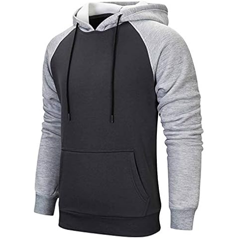 Mens Hoodie Pullover Sweatshirts Patchwork with Kanga Pocket Casual Tops Hoody Dark Grey L Cover