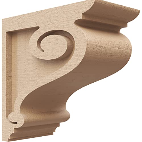 4"W x 8"D x 8"H Classic Scroll Rough Cedar Woodgrain TimberThane Corbel, Primed Tan