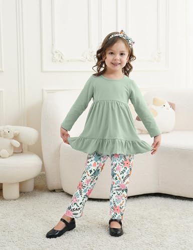Image of Toddler Girl Clothes Long Sleeve Ruffle Dress Top and Jeans Pants Toddler Girl Fall Outfits