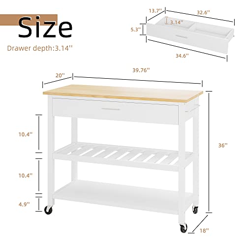 Shintenchi Kitchen Island Cart with Storage,Rolling Kitchen Island Side Table on Wheels with Large Worktop,Storage Cabinet,Towel Rack,Drawers and Open Shelves for Kitchen,Dinning Room,White - Thumbnail 6