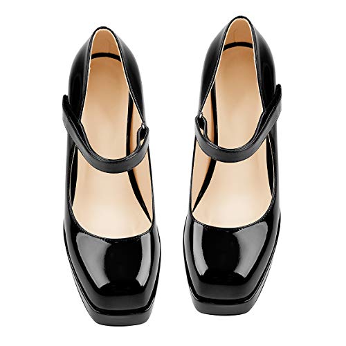 Mary Jane Square Platform Ankle Strap Chunky Heels Pumps4