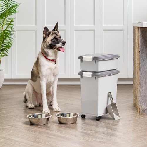 IRIS USA Dog Food Storage Container, 30 lbs & 11 lbs Combo, Cat Food Storage Container, Dog Treat Container, Airtight, Stackable, 2-Cup Scoop, Wheels, Easy Mobility, Gray - Image 6