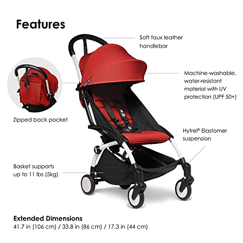 Image of BABYZEN YOYO Stroller Combo - Lightweight, Compact , Foldable Stroller- Multiple Recline positions, Travel friendly, 5 point harness- Suitable for baby weighing upto 22kgs - Includes white frame with Red seat cushion and matching canopy