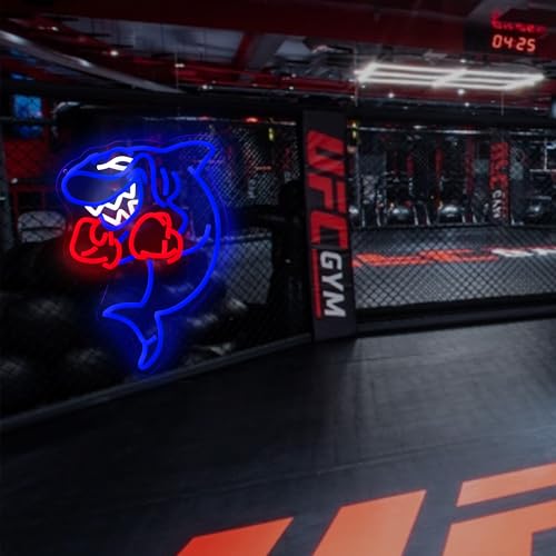 Image of Shark Boxing Neon Sign, Boxer Shark Neon Light for Home gym Decor Fitness Wall Art Decor gifts for men