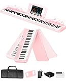 Weighted Keyboard Piano 88 Keys TERENCE V50 Foldable 88 Key Weighted Keyboard with 2 * 15W Speakers,Touch-Sensitive Panel,Video&Audio Recording, Headphone,MIDI,Pedal Support for Beginners&Pros(Pink)