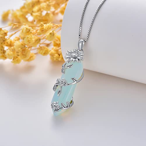 Healing Crystal Necklace 925 Sterling Silver Sunflower/Tree of Life/Witches Pendant Necklace Natural Stone Point Pendant Hexagon Reiki Energy Stone Jewelry Gifts for Women3