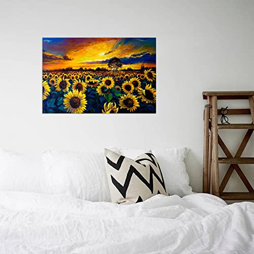 Teetac Sunflower Poster Wall Art Sunset Landscape Picture Aesthetics Artwork Print On Canvas For Home Bedroom Decor, Unframed 16X24In #TOP3