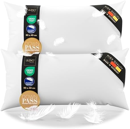 LILENO HOME 3-Kammer Daunenkissen 40x80 (2er Set) - Allergiker geeignet | Baumwoll Kissen 40x80 mit Federn & Daunen Füllung - langlebig & atmungsaktives Kopfkissen 40x80 Daunen u.