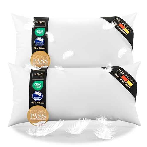 LILENO HOME 3-chamber down pillow 40 x 80 (set of 2) - suitable for allergy sufferers - cotton pillow 40 x 80 cm with feathers and down filling - durable and breathable pillow 40 x 80 cm down and