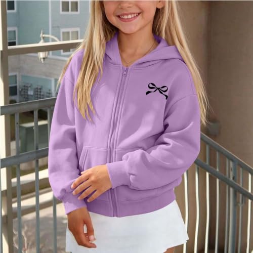 Sweatshirts for Girls Cute Zip Up Hoodie Long Sleeve Bow Tops Pocket - image 4