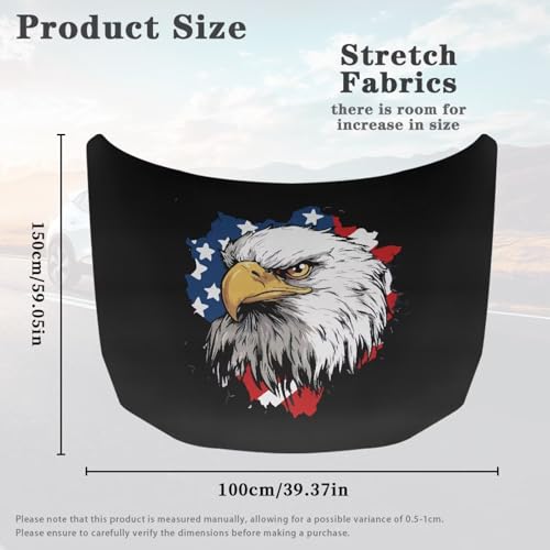 Image of Car Hood Cover Protector Stretchable Car Hood Wraps Auto Banner Eagle and American Flag Auto Decorative Accessories for Compact Sedans SUV Trucks (59x39 Inch)