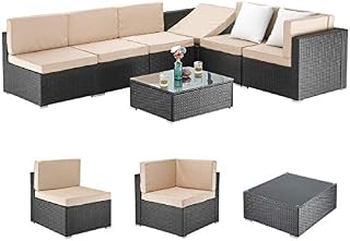 PAMAPIC 7 Pieces Patio Furniture，Outdoor Rattan Sectional Sofa Conversation Set with Tea Table