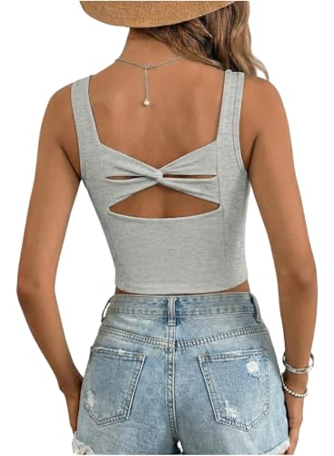 Dokotoo Summer Ribbed Tank Tops for Women Plus Size, Grey, 2X