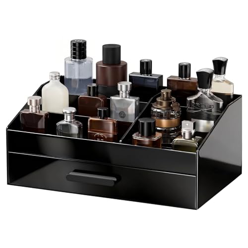 ProCase Cologne Organizer with Drawer, Acrylic Perfume Holder & Bathroom Countertop Organizer for Men & Women, Dresser Vanity Storage for Cologne, Perfume and Skincare -1 Layer