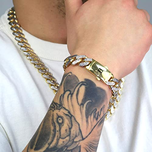 Nuragold 10k Real Yellow Gold Royal Monaco 13mm Miami Cuban Diamond Cut Pave Link Necklace (20"-30") Two Tone Italian Jewelry for Men3