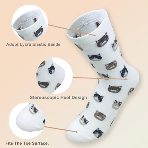 Image of Women's Crew Socks Cute Bear Cat Floral Soft Fancy Socks Gifts for Women
