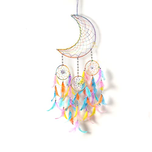DULI Stainless Steel Moon Shape Dream Catcher Half Moon Home Decor Wall Hanging Bedroom Best for Gifts and Decoration, Wall Art for Bedrooms, Home Wall(CrescentMoonDC: PastelMulti)